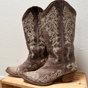 Corral Ladies Lisa Snip Distressed Brown Bone Embroidery Boots